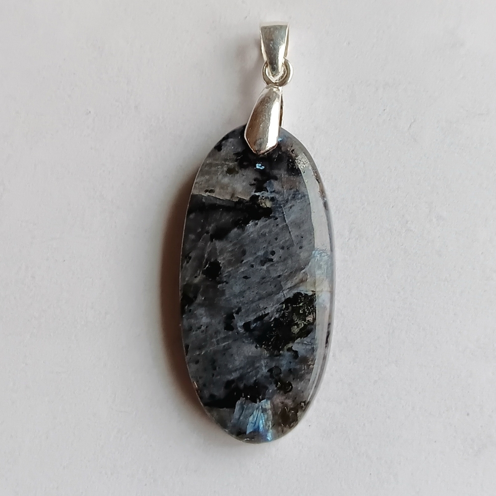 Larvikite Gemstone Pendant with 925 Sterling Silver Findings